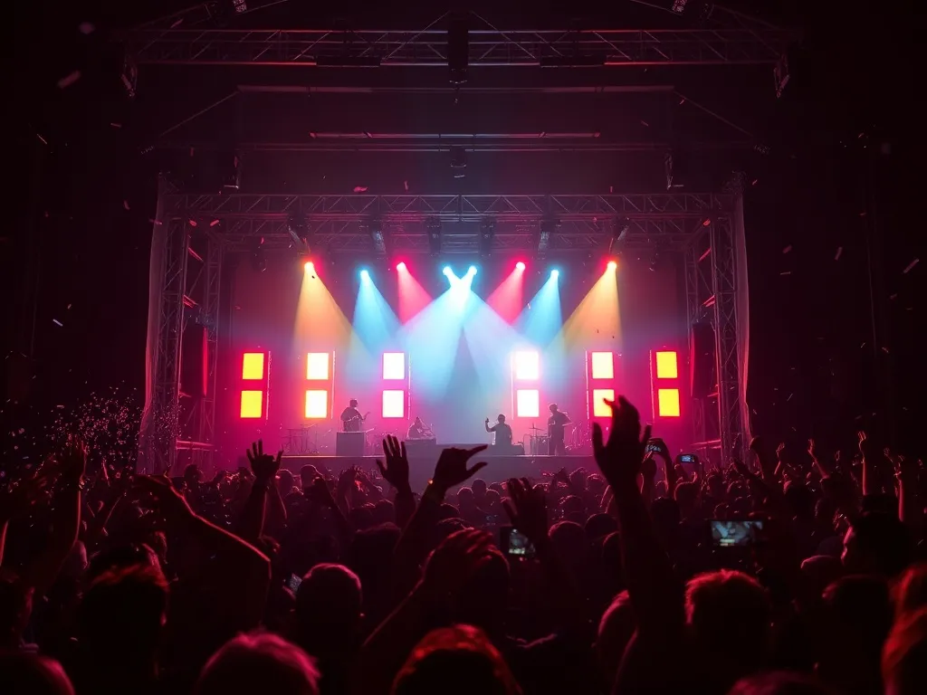 Scena Red Bull SoundClash podzielona na dwa obozy DJ‑skie, tłum z uniesionymi rękami, konfetti i dynamiczne światła nocą